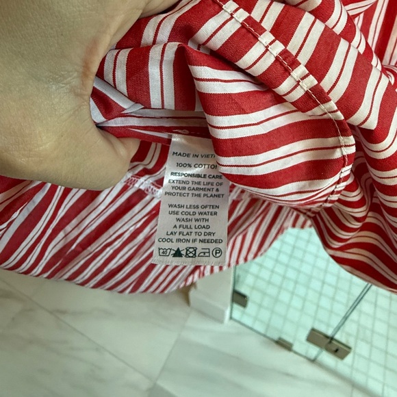 Women’s Red Stripe Midi Dress with Smocked Bodice - Picture 12 of 12